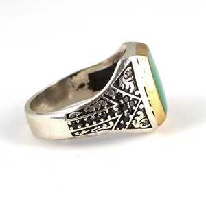 Anillo de Plata de Ley 925 para Hombre con Turquesa Verde Esmaltada y Circonitas, Engaste de Bisel, para Uso Diario y Bodas - Product Image 4