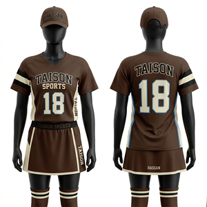 Uniforme de Lacrosse para Mujer, Malla de Poliéster Premium de 200 GSM, Marrón Crema con Panel Lateral Azul, Impresión de Número y Logotipo Personalizados - Product Image 6