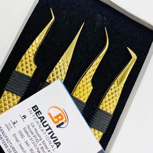 Pinzas profesionales para extensión de pestañas doradas con etiqueta privada, acero inoxidable sin óxido, volumen de calidad sostenible, puntiagudas - Product Image 3