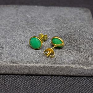 ต่างหูเม็ดเดี่ยวชุบทอง18K แข็ง925เงินแท้สำหรับสตรีสีเขียวงานแต่งงานงานวันครบรอบ - Product Image 2