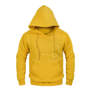 Automne lourd jaune uni coton coupe ample col rond pull à capuche haut exigé strass Logo unisexe porter à capuche - Product Image 1