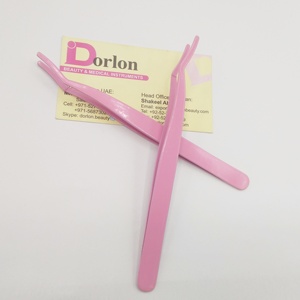 Pinzas aplicadoras de pestañas recubiertas de Color rosa con etiqueta personalizada privada, pinzas de acero inoxidable, aplicador profesional de pestañas postizas - Product Image 1