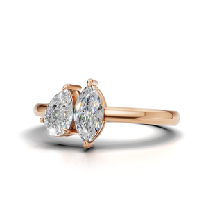 IGI Certified Lab Grown Diamond Toi Et Moi <b>Ring</b> 18K Yellow / White & Rose Gold Pear & Marquise Shape Engagement <b>Ring</b> For Women - Product Image 2