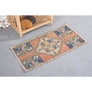 Orange Blue Boho Vintage Turkish <b>Rug</b> 1.4 X 2.7ft Large Area Rectangle Hallway Pattern Wool <b>Seagrass</b> Latex for Teen's Room - Product Image 3