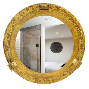 Antique Brass 20-Inch Porthole <b>Mirror</b> <b>Wall</b> Hanging Maritime Ships Decor with Piston Part - Product Image 2