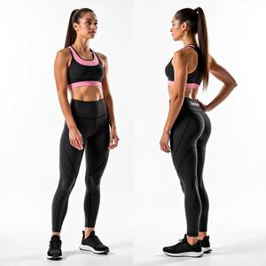 Ensemble de yoga fitness sans couture pour femmes, comprenant un soutien-gorge de sport et un legging, idéal pour l'automne, respirant, en élasthanne/polyester, motif haut de gamme - Product Image 5