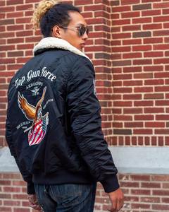 <b>Top</b> <b>Gun</b> Force Cw45 Nylon Bomber <b>Jacket</b> with Natural Fur Collar Men's High Quality Patches-<b>Jacket</b> - Product Image 6
