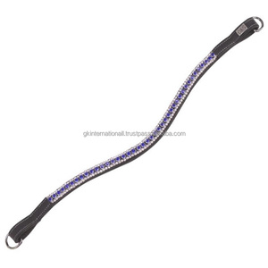 Bande de front de cheval en cuir de selle véritable en forme de vague avec strass décoratifs à 3 rangées de cristaux bande de front bling - Product Image 6