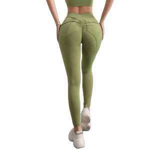 Mallas de gimnasio de compresión transpirables sin costuras de cintura alta estilo informal entrenamiento de secado rápido logotipo antibacteriano tejido agradable a la piel - Product Image 3