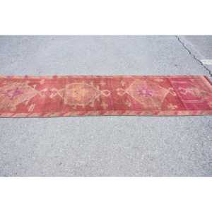 2.7x10.5 ft Turkish Rug, Vintage <b>Runner</b> Rug, <b>Red</b> Southwestern Wool Rug - Product Image 3