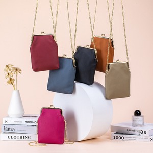 Ando Bag Leather <b>Phone</b> <b>Crossbody</b> Bag Kiss Lock Chain Strap Genuine Cowhide Small Shoulder <b>Purse</b> - Product Image 1