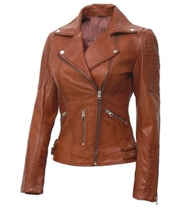 Chaqueta de cuero marrón para motocicleta para mujer más vendida, diseño de punto transpirable para la temporada de invierno - Product Image 2