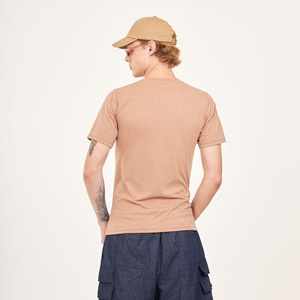 Vêtements respirants unisexes basiques à manches courtes et col en O pour hommes et femmes en couleur thé au lait chiné - Product Image 1