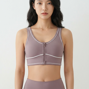 Soutien-gorge de sport pour femme, léger, respirant, grande taille, avec fermeture éclair frontale, dos nageur, style décontracté, pour yoga, course et fitness, avec logo personnalisé et contraste - Product Image 1