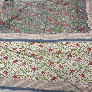 <b>Handmade</b> Organic Cotton Multi-Colour Block Print Soft <b>Quilt</b> Indian Floral Reversible Washable Quilted Coverlet Queen - Product Image 1