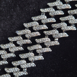 Iced Out <b>Silver</b> Diamond <b>Necklace</b> Zig Zag Link <b>Necklace</b> Micro Pave <b>Set</b> Round Cut Moissanite Diamond <b>Necklace</b> For Unisex - Product Image 2