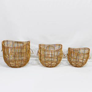 Artex Dong Thap Cestas de almacenamiento de ratán ondulado tejidas a mano con asas decorativas - Product Image 1