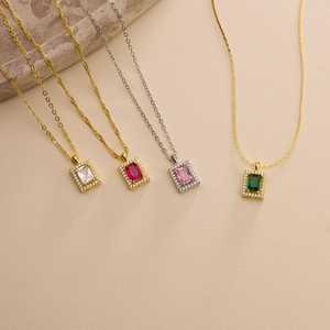 Collier personnalisé délicat avec pendentif rectangulaire en rubis baguette, en argent sterling 925 plaqué or 14 carats, cadeau - Product Image 4