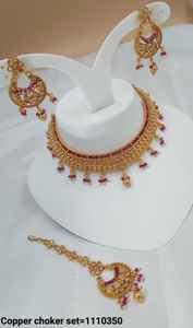 <b>INDIAN</b> TRADITIONAL and FASHIONABLE COPPER <b>JEWELLERY</b> BRIDAL WEDDING <b>JEWELLERY</b> SET for WOMEN EARRINGS and NECKLACE SET - Product Image 4