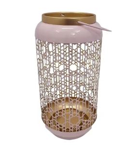 Linterna de Metal decorativa de hierro de lujo de diseño magnífico con Janbo t-lite para decoración del hogar acabado recubierto de polvo Rosa baya - Product Image 1
