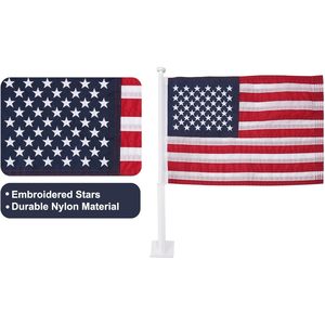 Lot de 2 drapeaux américains pour voiture, 12x18 pouces, en nylon robuste, avec étoiles brodées et clip de fenêtre, style fanion - Product Image 2