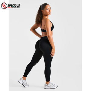 Service OEM, meilleur prix du fabricant, leggings de yoga pour femmes sur mesure, taille haute, tissu extensible quadridirectionnel, respirant, noir uni - Product Image 4