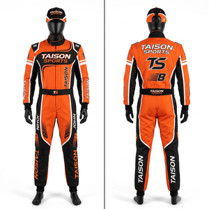 Traje de Karting Premium de Poliéster Cordura de 320 GSM, Diseño de Paneles en Naranja, Negro y Blanco, Logotipo Personalizado con Sublimación y Bordado - Product Image 1