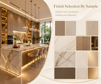 Cuisine moderne sur mesure KEJIA avec îlot en marbre, unités murales de rangement hautes, vitrine en verre et design d'éclairage chaleureux