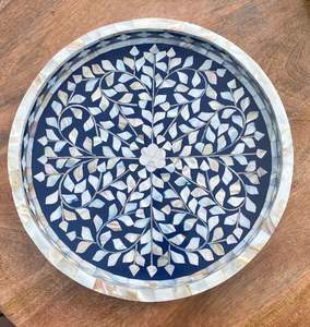 Venta al por mayor de lujo hecho a mano MDF bandeja decorativa de alta calidad madre perla incrustaciones plato bandeja para servir hecho Vietnam para ocasiones de comida - Product Image 6