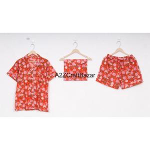 Conjunto de Pijama Corto para Mujer con Estampado Floral Clásico, 100% Algodón Puro, Transpirable, Suave, con Cierre de Cordón - Product Image 3