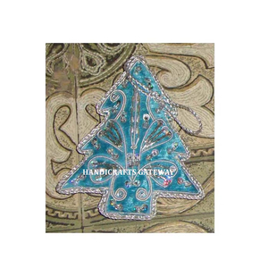 Ornements de Noël de couleur de forme d'arbre bleu ciel pour la célébration et le festival de décoration utilisés pour la perle de pierre de Zardozi de tissu - Product Image 1