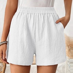 Shorts en coton et lin tendance pour femmes, pantalon décontracté à jambe droite, taille haute, couleur unie, shorts amples de sport pour l'été - Product Image 6