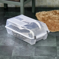 Boîte de rangement à chaussures pliable et empilable à double niveau en plastique PP transparent, organisateur pour placard, armoire, cuisine, salon