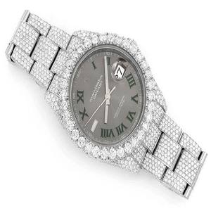 Montre de luxe personnalisée pour hommes avec diamant Cadran noir entièrement glacé Chiffres romains Moissanite Verre clouté pour les affaires de la mode - Product Image 4