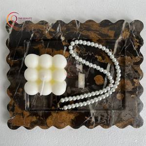 Plateau de service décoratif en marbre brun brillant de conception à la mode plateau de service plaqué de Dessert de nourriture de haute qualité pour la maison et les hôtels - Product Image 3