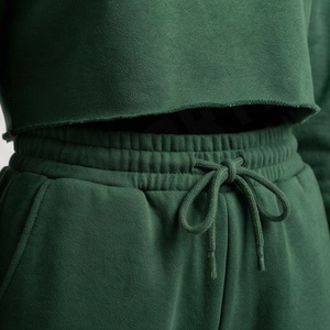 Wholesale Women Winter Hooded Tracksuit Set Crop <b>Top</b> Cotton Custom Logo Plain Dyed Athletic Jogger Gym Fitness Sport Wear Casual - Product Image 5