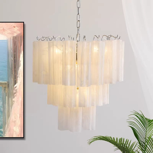Lustre LED Minimaliste Moderne Blanc Froid 3500K Encastré Base Métallique Couverture en Papier Cristal Grande Taille Salon IP44 - Product Image 1