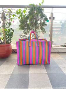 กระเป๋าช็อปปิ้งผ้าใบลายทางทำจากผ้าไนลอน PP ใช้ซ้ำได้เป็นมิตรต่อสิ่งแวดล้อม - Product Image 3