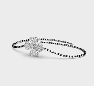IGI Certified Lab Grown Round Diamond Floral <b>Clover</b> Mangalsutra <b>Bracelet</b> in Solid 925 Sterling Silver - Product Image 3