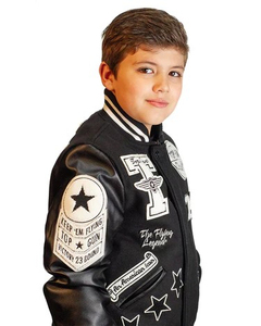 Veste universitaire personnalisée en laine à manches en cuir avec patchs brodés Veste letterman pour enfants Manches en cuir - Product Image 3