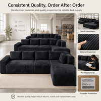 Canapé d'angle moderne en mousse compressée sous vide avec chaise longue, assise profonde en tissu velours côtelé pour salon