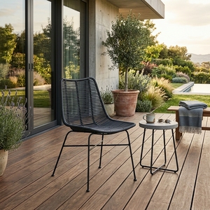 Silla de Comedor de Mimbre Negra para Exteriores con Patas de Metal, Silla Lateral de Ratán Resistente a la Intemperie, Diseño Artístico para Decoración de Patio - Product Image 5