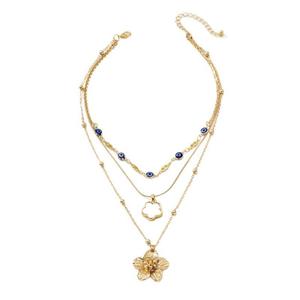 Collier à chaîne à maillons superposés pour femmes, pendentif fleur en alliage d'or, nouveau style - Product Image 1