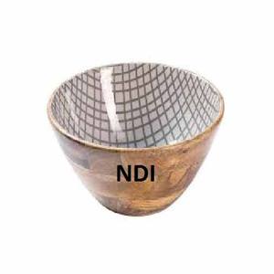 Producto de Venta caliente Esmalte de madera Impreso Acabado brillante Forma redonda Cuenco para servir Cuencos de madera hechos a mano para servir - Product Image 1