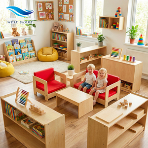 Montessori ชุดโซฟามุมอ่านหนังสือไม้สำหรับเด็กก่อนวัยเรียนชุดเฟอร์นิเจอร์ห้องเรียนโต๊ะเก้าอี้ bookshlf สำหรับโรงเรียนอนุบาลเลานจ์รับเลี้ยงเด็ก - Product Image 1