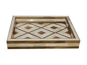 Plateau de service en incrustation d'os indien à motif floral personnalisable Plateau de salon en incrustation d'os applicable en différentes couleurs et tailles - Product Image 2