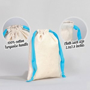 Turquoise <b>Drawstring</b> Fabric <b>Pouch</b> 6 W X 8 H Organic Cotton Bag with Custom Logo Print for Promotion or Packing - Product Image 3