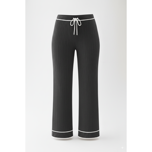 Overol de Punto Acanalado para Mujer, Pierna Ancha, con Cordón Ajustable, Ribete en Contraste, Estilo Casual, Ropa de Casa, Cintura Alta, Proveedor OEM ODM - Product Image 1