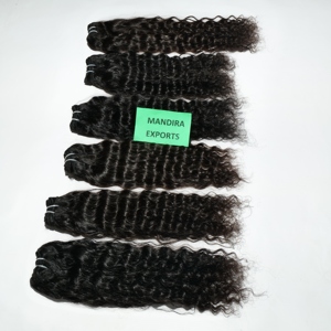 Naturel 100% gros cuticule alignée noir jeune femme vierge tissage soyeux bouclés faisceau indien temple Extensions de cheveux humains - Product Image 3