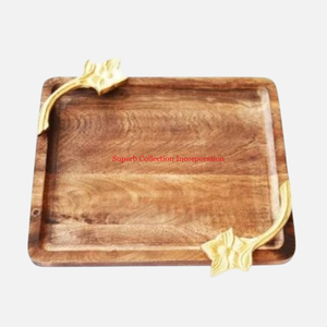 Plateau de service en bois vintage en bois plateau de service avec poignée en argenterie plateau collations Dessert plateau de service - Product Image 6